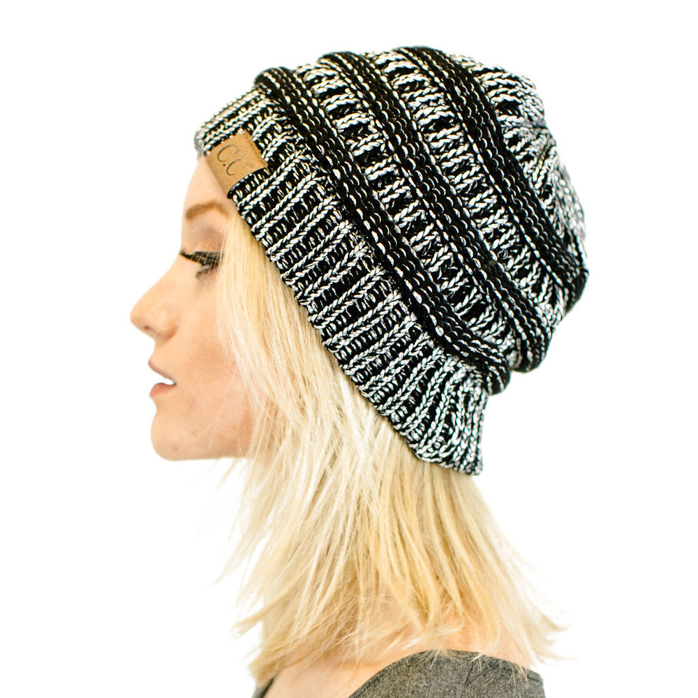 Unisex Soft Knit Beanie in Black Metallic Silver